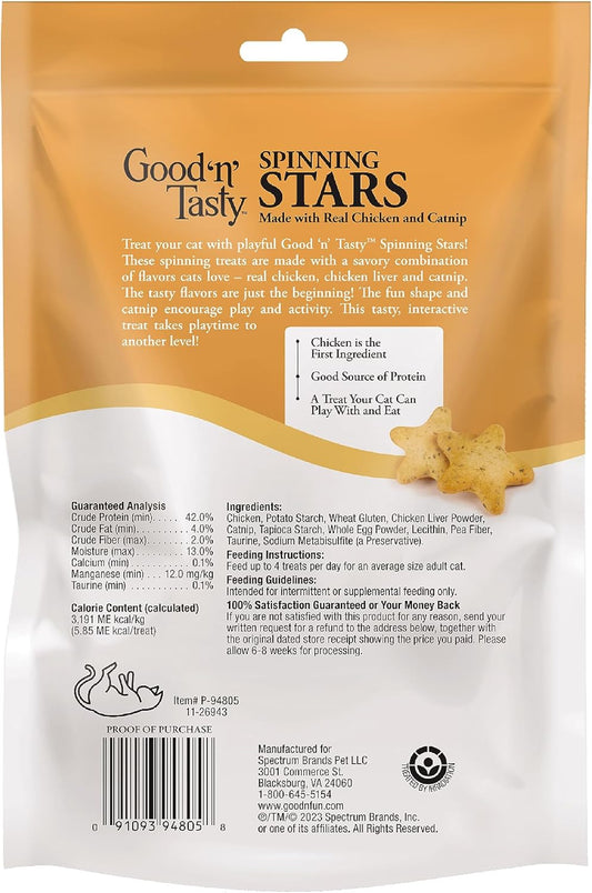 Good 'N' Tasty Spinning Stars Cat Treats, 3.2 Ounce Bag, 2-In-1 Treat & Toy Made With Real Chicken, Chicken Liver & Catnip, Encourages Playfulness & Low Calorie