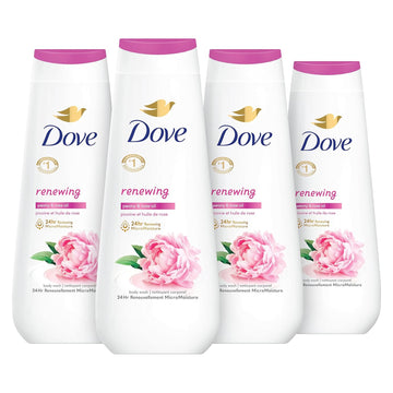 Dove Body Wash 4 Count Renewing Peony And Rose Oil For Renewed, Healthy-Looking Skin Gentle Skin Cleanser With 24Hr Renewing Micromoisture 20 Oz