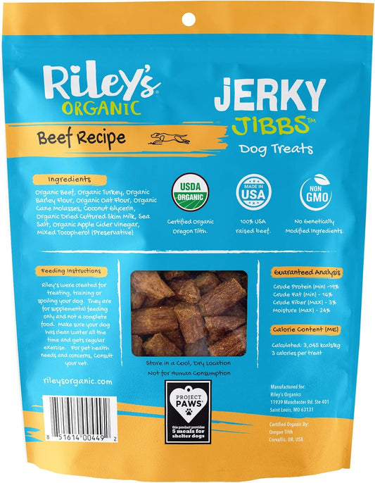 Riley'S Organic Dog Training Treats - Dog Jerky Treats - Beef Bite Sized Soft Jerky Treats For Dogs - Great For Small & Large Breeds - Jibbs - 5 Oz
