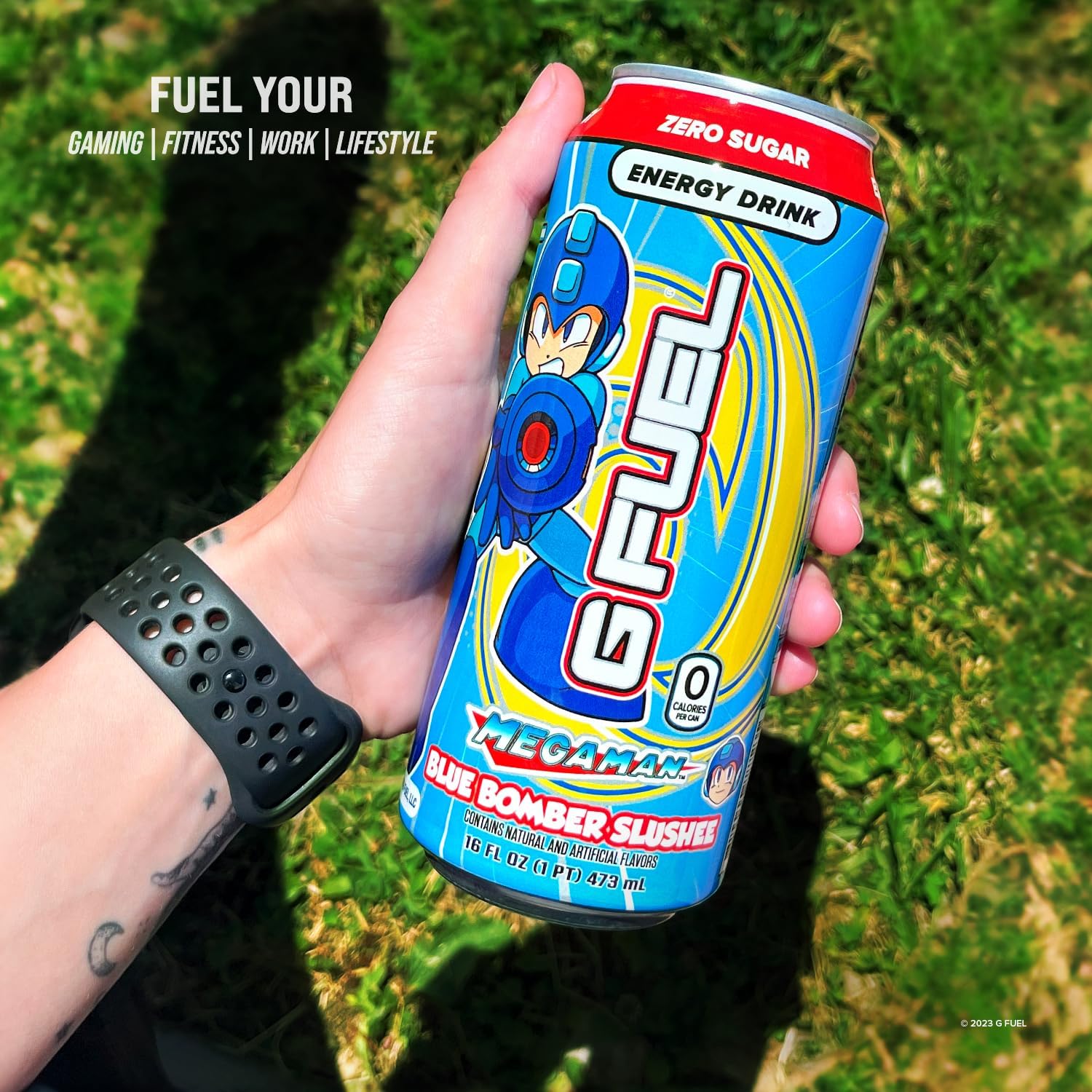 G Fuel Blue Bomber Slushee - Icy Blue Raspberry Slush Energy Drink Inspired By Mega Man, 16 Oz Can, 12-Pack Case