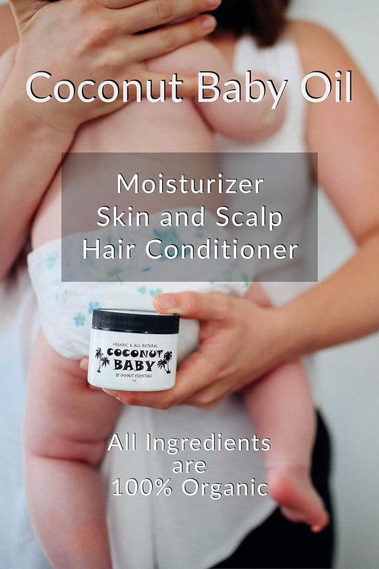 COCONUT BABY OIL - Cradle Cap Treatment, Infant Hair, Organic Moisturizer for Newborn Sensitive Skin, Massage, Stretch Marks, with Sunflower & Grape Seed oils - 8 fl oz