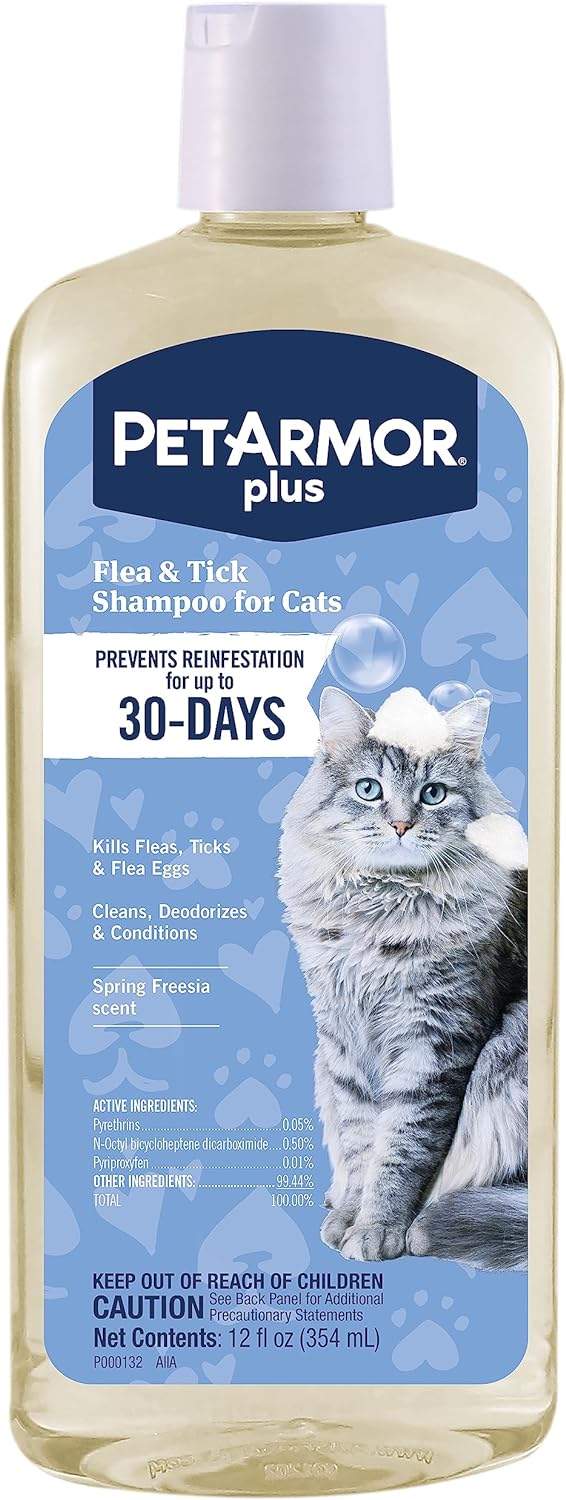 PetArmor Plus Flea and Tick Shampoo for Cats, Kills and Prevents Against Fleas and Ticks, Spring Freesia Scent, 12 fl. oz