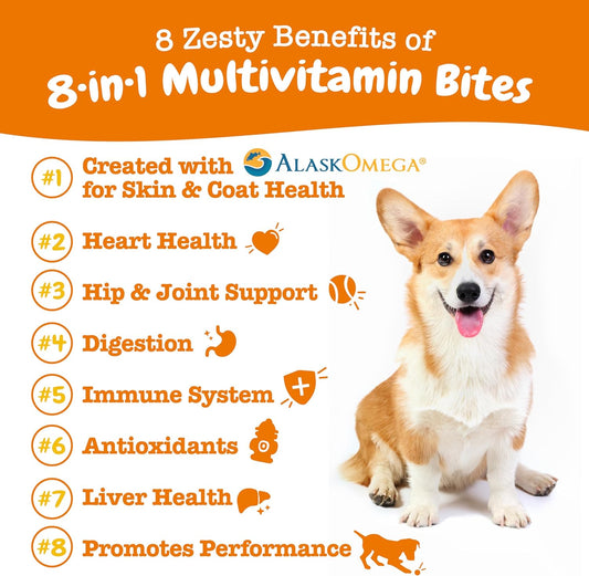 Zesty Paws Multivitamin Treats For Dogs - Glucosamine Chondroitin For Joint Support + Digestive Enzymes & Probiotics - Grain Free Dog Vitamin For Skin & Coat + Immune Health - Chicken Flavor - 90Ct