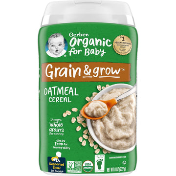 Gerber Baby Cereal Organic 1st Foods, Grain & Grow, Oatmeal, 8 Ounces (Pack of 6)