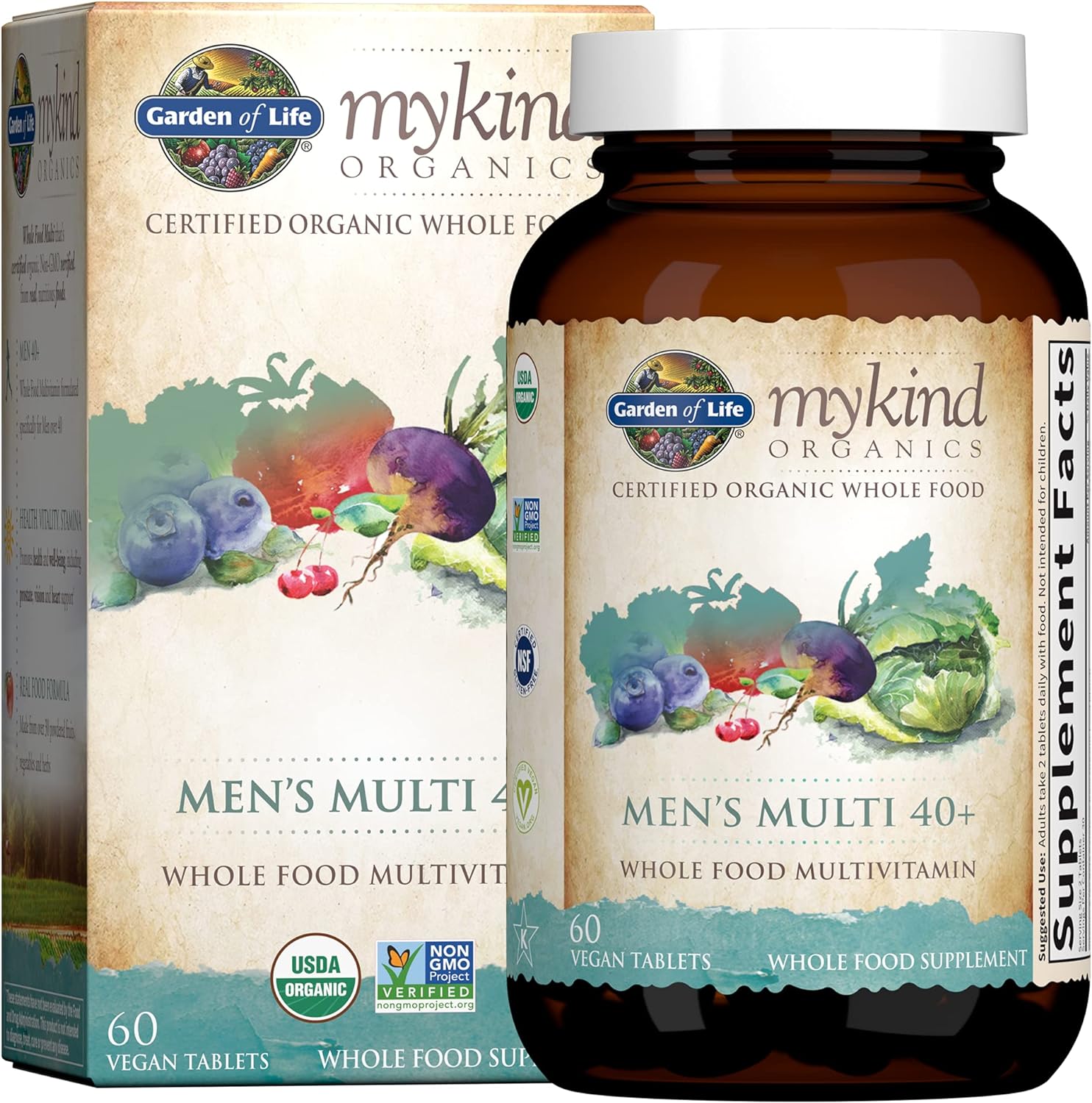 Garden Of Life Mykind Organics Whole Food Multivitamin For Men 40+, 60 Tablets, Vegan Mens Multi For Health, Well-Being Certified Organic Whole Food Vitamins, Minerals For Men Over 40, Mens Vitamins