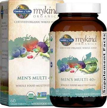 Garden Of Life Mykind Organics Whole Food Multivitamin For Men 40+, 60 Tablets, Vegan Mens Multi For Health, Well-Being Certified Organic Whole Food Vitamins, Minerals For Men Over 40, Mens Vitamins