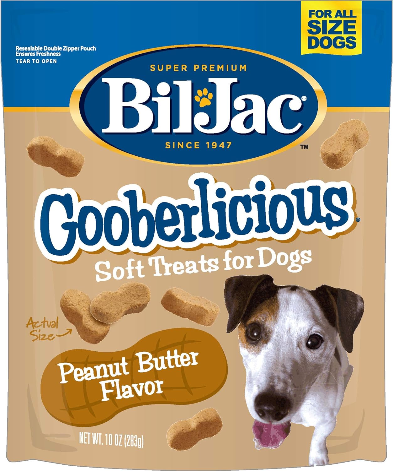 Bil-Jac Dog Treats - Gooberlicious Dog Treats Peanut Butter Soft Puppy Training Treat Rewards, 10oz Resealable Double Zipper Pouch (4-Pack)