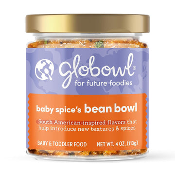 Globowl Stage 3 Baby Food & Toddler Meals, 6+ Months Early Allergen Introduction, Baby Led Weaning, International Whole Food Snacks For Toddlers, Babies, 4 Oz Glass Jar, Baby Spice'S Bean Bowl