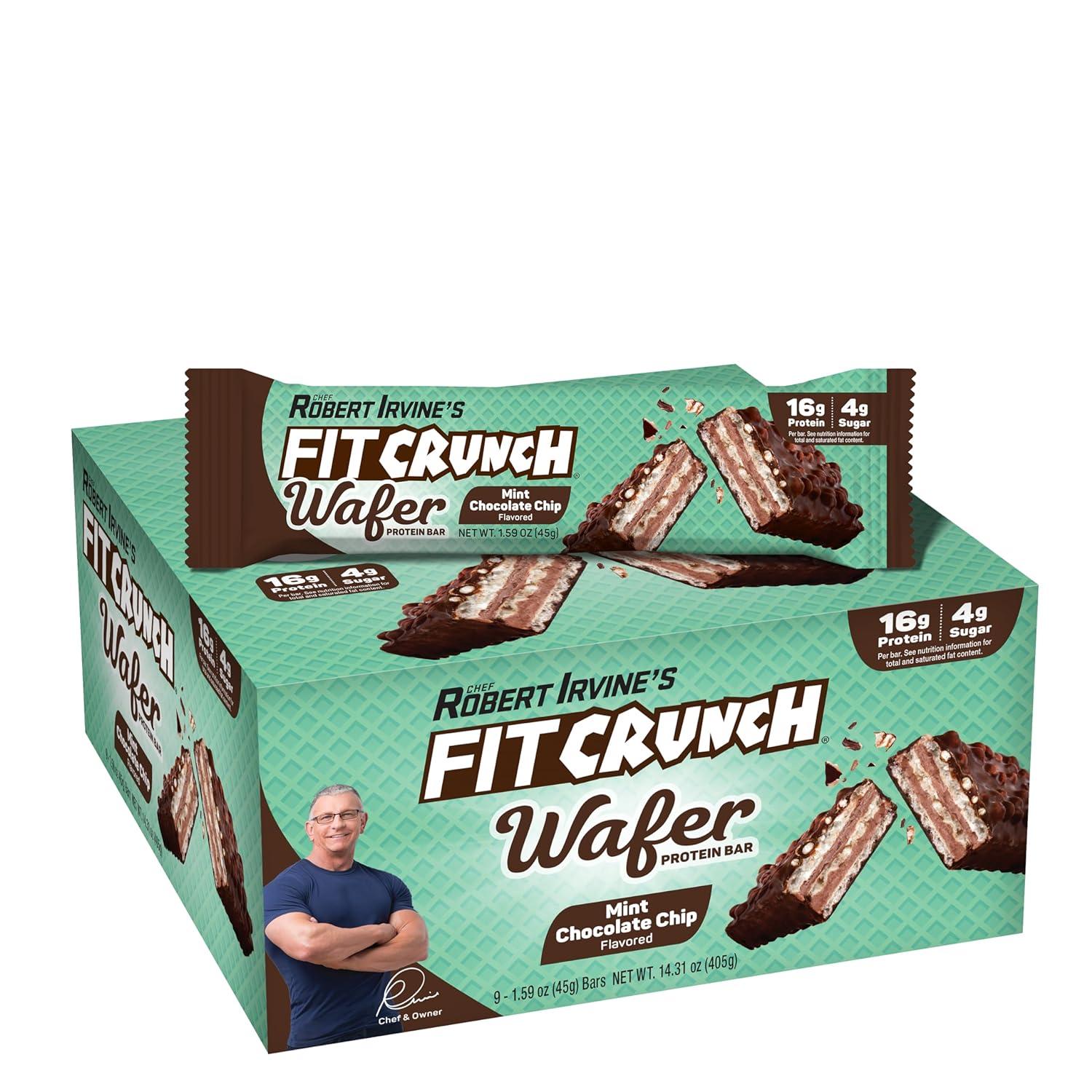 Fitcrunch Wafer Protein Bars, Designed By Robert Irvine, 16G Of Protein & 4G Of Sugar (9 Bars, Mint Chocolate Chip)