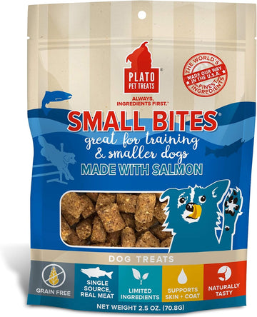 Plato Small Bites Dog Treats, Natural Bite Sized Real Meat & Salmon Flavor, Grain Free & High In Protein, Air Dried Authentic Ingredients, 2 Calories Per Treat, Made In The Usa, 2.5 Ounces