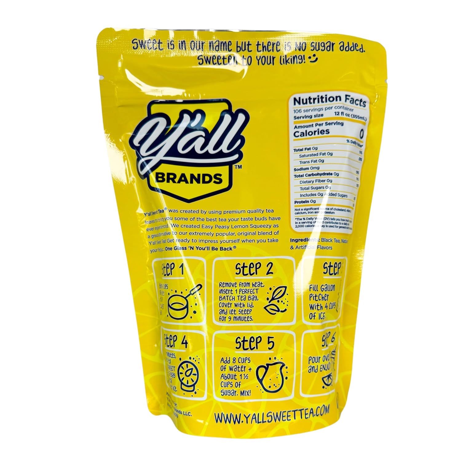 Y'All Sweet Tea - Lemon Flavored Iced Tea Bags One Gallon Size In 10 Gallons Per Pack Quick Brew Southern Ice Tea With A Zesty Lemon Twist | As Seen On Shark Tank (Caffeinated)