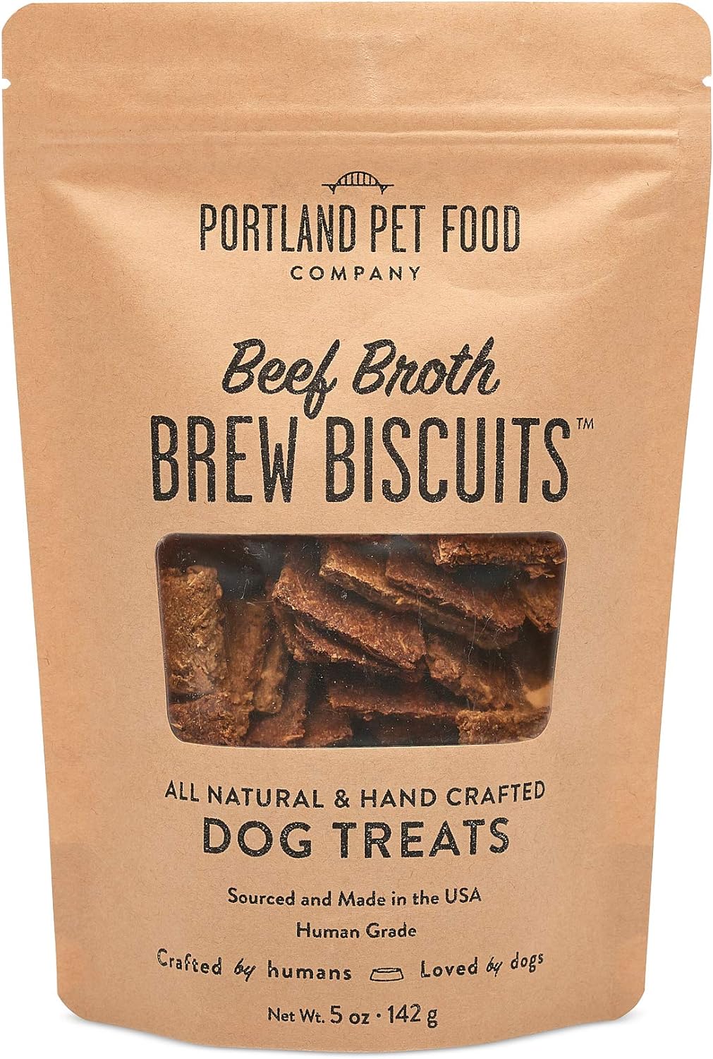 CRAFTED BY HUMANS LOVED BY DOGS Portland Pet Food Company Beef Broth Brew Biscuit Dog Treats (1 Pack, 5 oz Bag) – All Natural, Human-Grade, USA-Sourced and Made