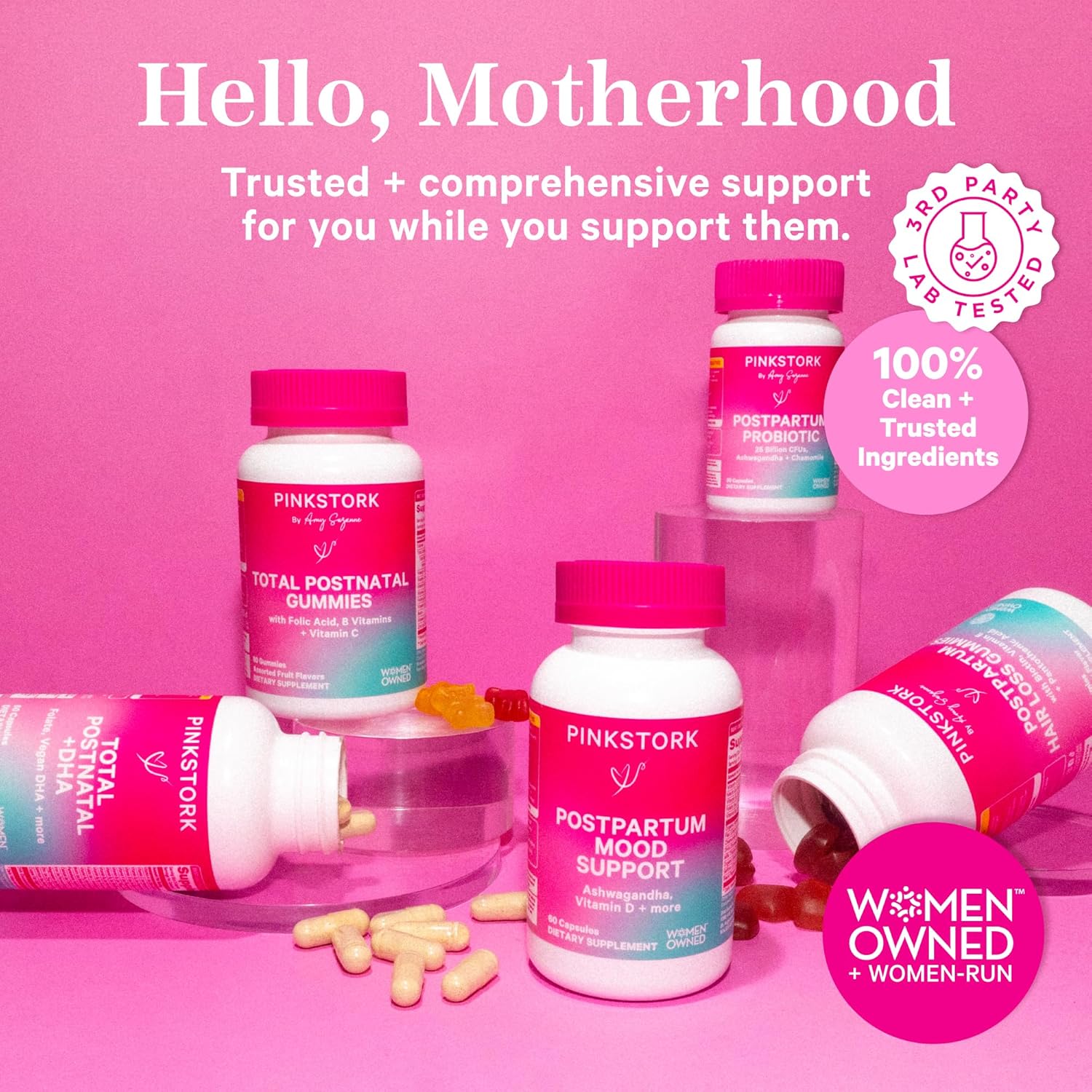 Pink Stork Total Postnatal Vitamin Gummies - Multivitamin for Postpartum Recovery and Lactation Support - Folic Acid, B6, & Vitamin C - Breastfeeding Essentials - 60 Gummy Vitamins : Health & Household