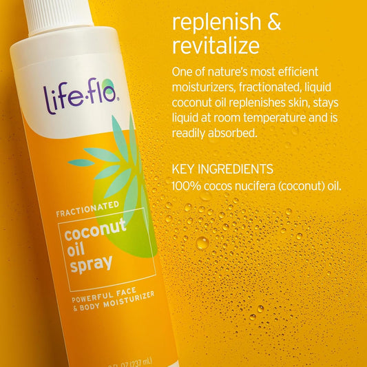 Life-Flo Fractionated Coconut Oil Spray - Liquid Coconut Oil For Skin, Hair And Nails, Lightweight Face Oil, Body Moisturizer, Cuticle Oil, Hypoallergenic, 60-Day Guarantee, Not Tested On Animals, 8Oz