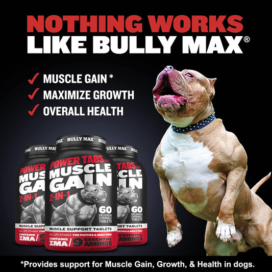 Bully Max 2-in-1 Muscle Builder Power Tabs for Puppies & Adult Dogs - Puppy & Dog Vitamins for Muscle Gain & Growth - Multivitamin Supplements for All Breeds & Ages - 30 Chewable Tablets