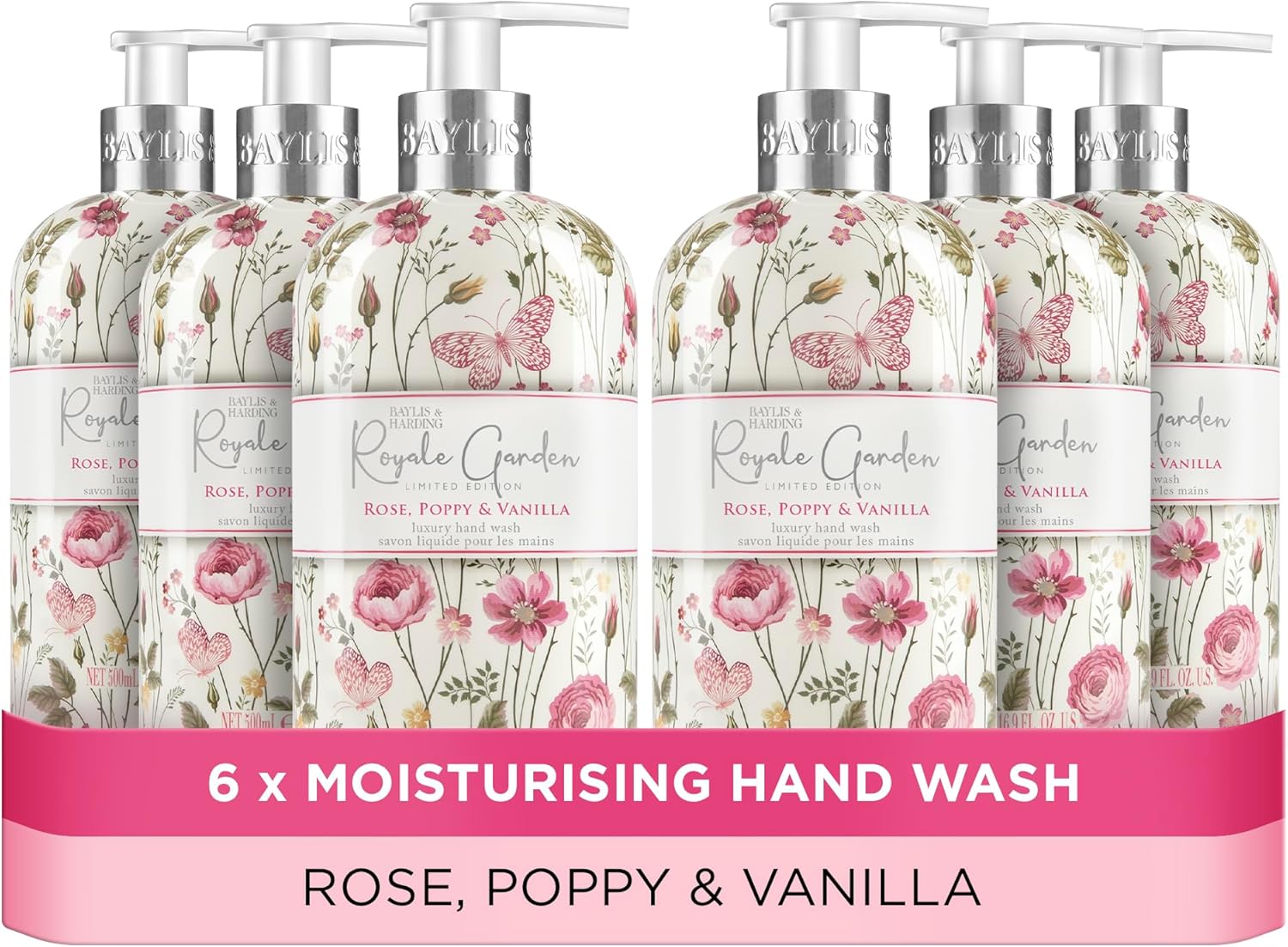 Baylis & Harding Royale Garden Rose, Poppy & Vanilla Hand Wash, 500 Ml (Pack Of 6) - Vegan Friendly