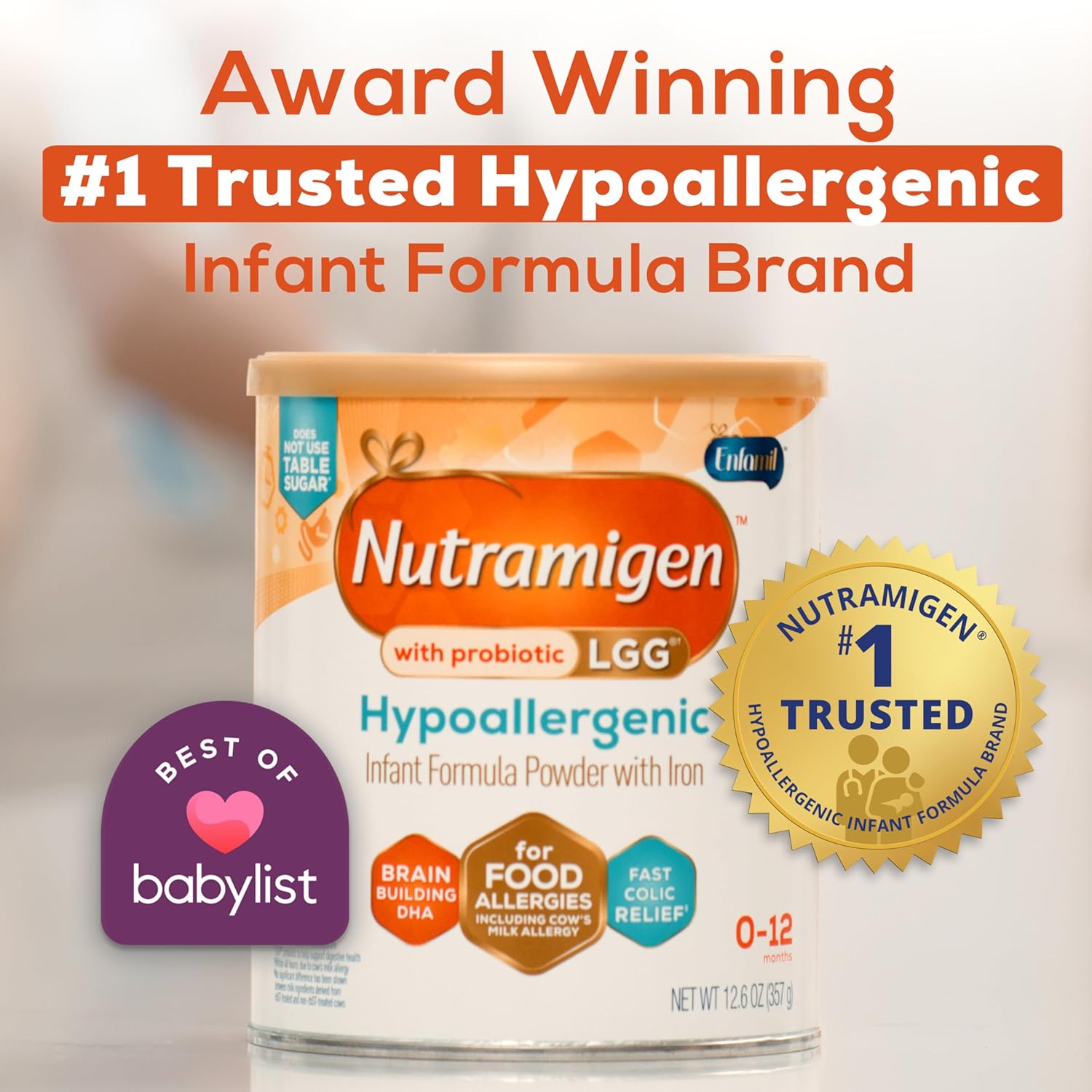 Enfamil Nutramigen Hypoallergenic Baby Formula With Iron, Lactose Free, Colic Relief From Cow'S Milk Allergy Starts In 24 Hours, Brain Building Dha, Probiotic Lgg For Immune Support, 27.8 Oz Can