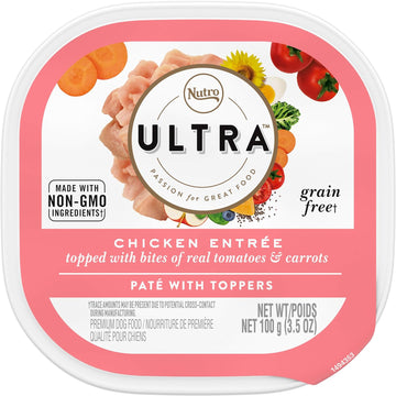NUTRO ULTRA Adult Grain Free Soft Wet Dog Food, Chicken Entrée Paté with Tomatoes & Carrots, 3.5 oz. Trays, Pack of 24