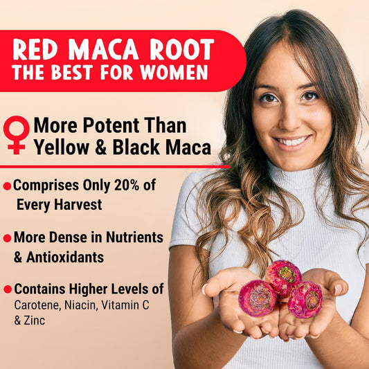 MAJU Organic Red Maca Root Capsules 120ct - Women Focused Curve Enhancement Nutrition Booster Pills, Gain para Thighs, Powder in Pill Supplement Qty 1