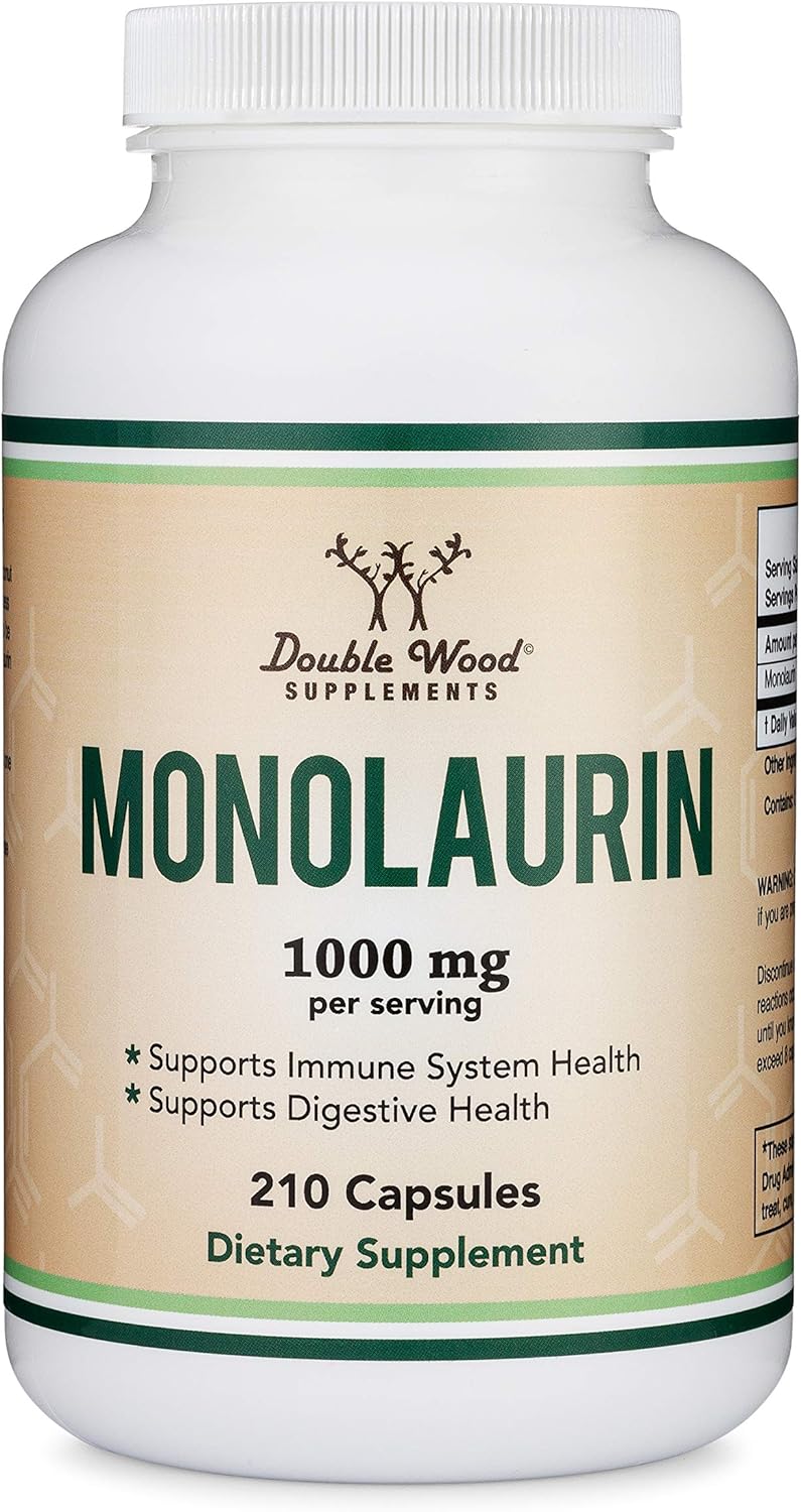 Monolaurin Immune Support Supplement 1,000mg per Serving, 210 Capsules (Vegan Safe, Non-GMO, Gluten Free) Immune Booster for Adults, Immune System Defense by Double Wood : Health & Household