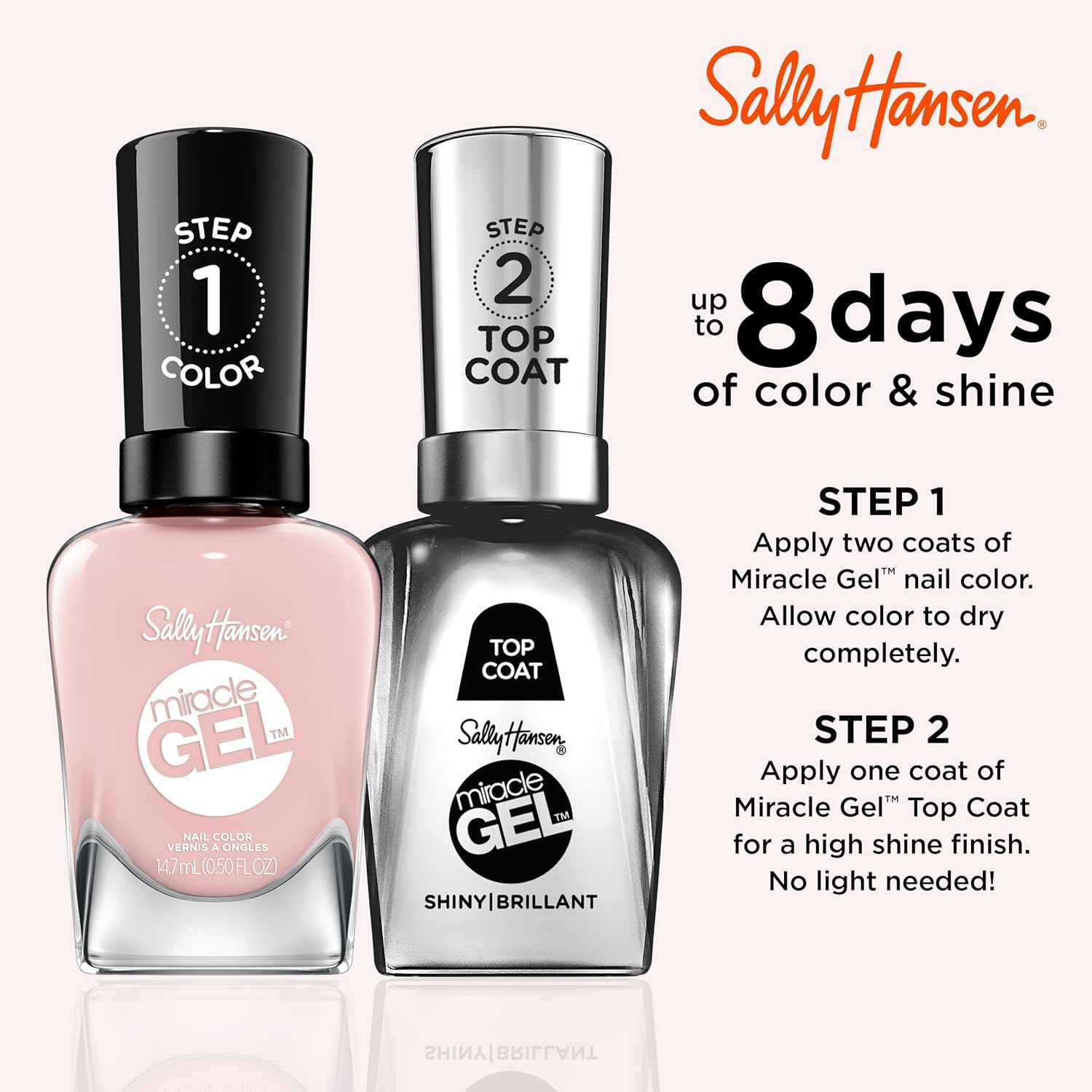 Sally Hansen Miracle Gel™, Once Chiffon a Time, Long Lasting, Gel-Like Formula, No UV Lamp Needed, Pink Nail Polish : Beauty & Personal Care