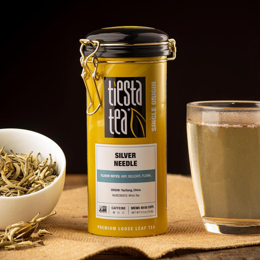 Tiesta Tea - Silver Needle White Tea | Single Origin Premium White Loose Leaf Tea From China 100% Pure Unblended Low Caffeinated Tea | Make Hot Or Iced Tea & Brews Up To 50 Cups - 2.5Oz Refillable Tin