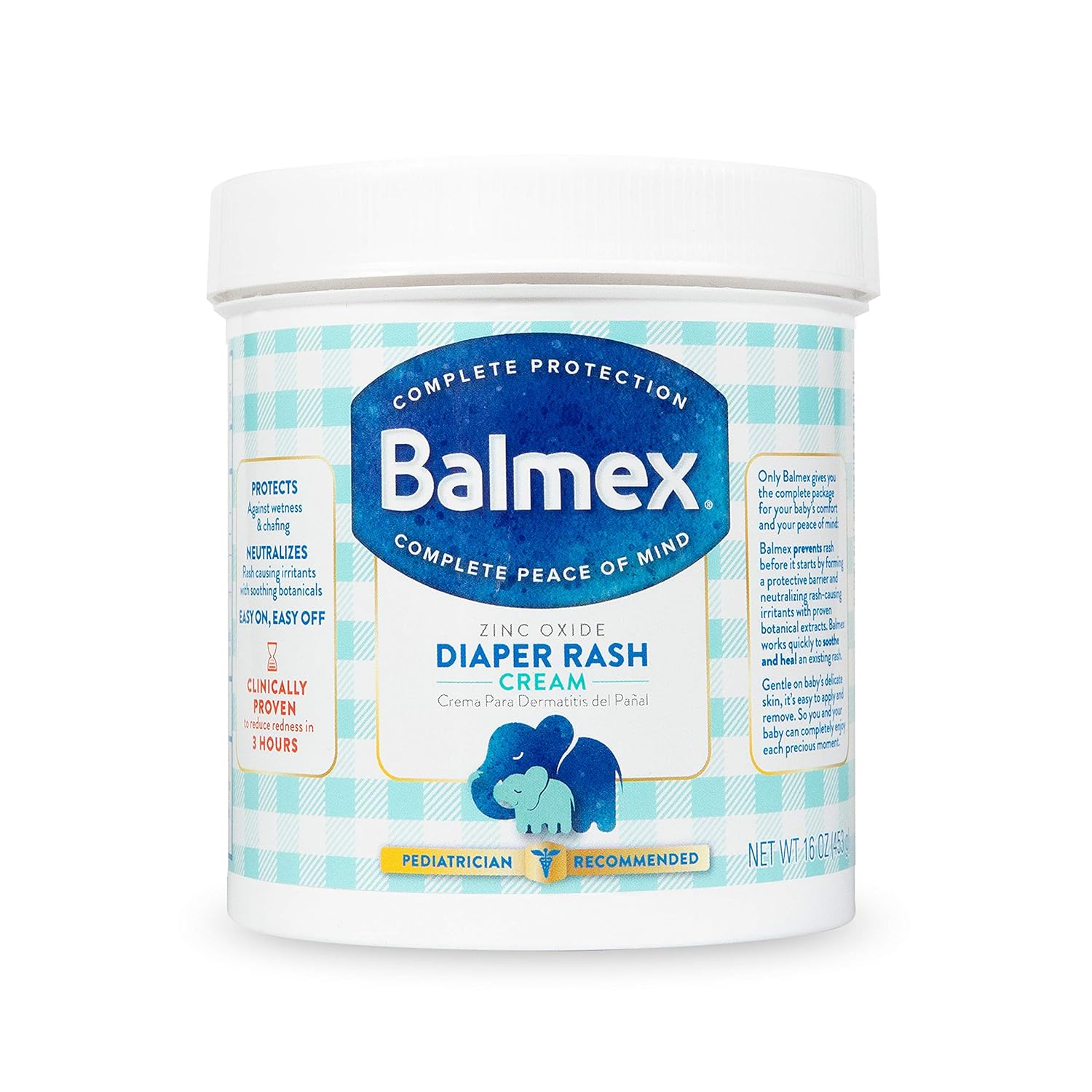 Balmex Complete Protection Daily Baby Diaper Rash Cream, Clinically Proven To Reduce Redness In Just One Use*, With Zinc Oxide + Botanicals, Pediatrician-Recommended & Dermatologist Tested, 16Oz