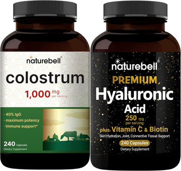 Naturebell Hyaluronic Acid Capsules With Biotin + Vitamin C & Colostrum 1,000Mg Per Serving, 240 Capsules Bundle Pack | Complete Beauty Care Complex | Mother’S First Milk From Grass Fed Bovine