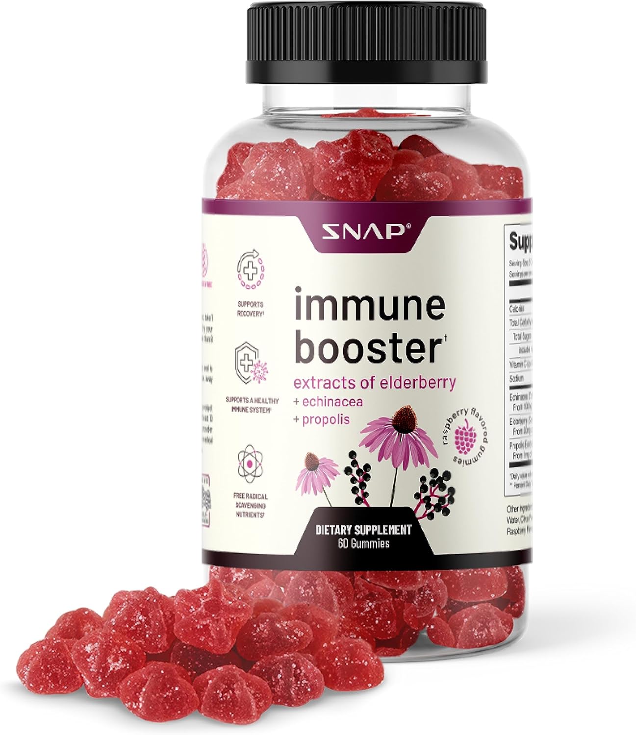 Snap Elderberry Gummies Immune Support Supplement With Vitamin C, Propolis, Echinacea Extract Elderberry Gummies For Kids & Adults - Boost Immunity & Support Recovery (60 Gummies)