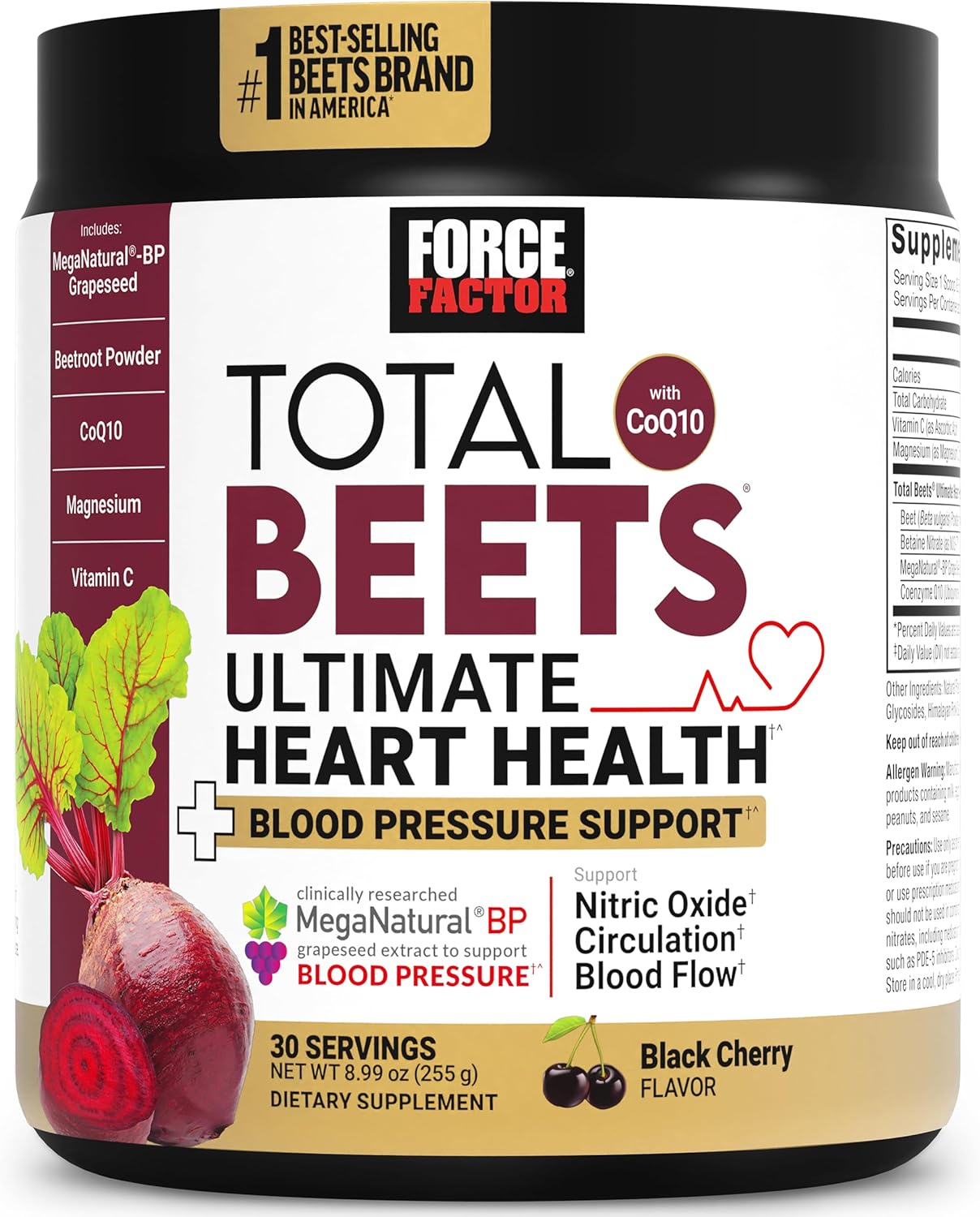 Force Factor Total Beets Energy Drink Mix, Superfood Beet Root Powder With Nitrates To Boost Energy And Support Circulation, Blood Flow, Nitric Oxide And Stamina, Heart Health Supplement, 30 Servings