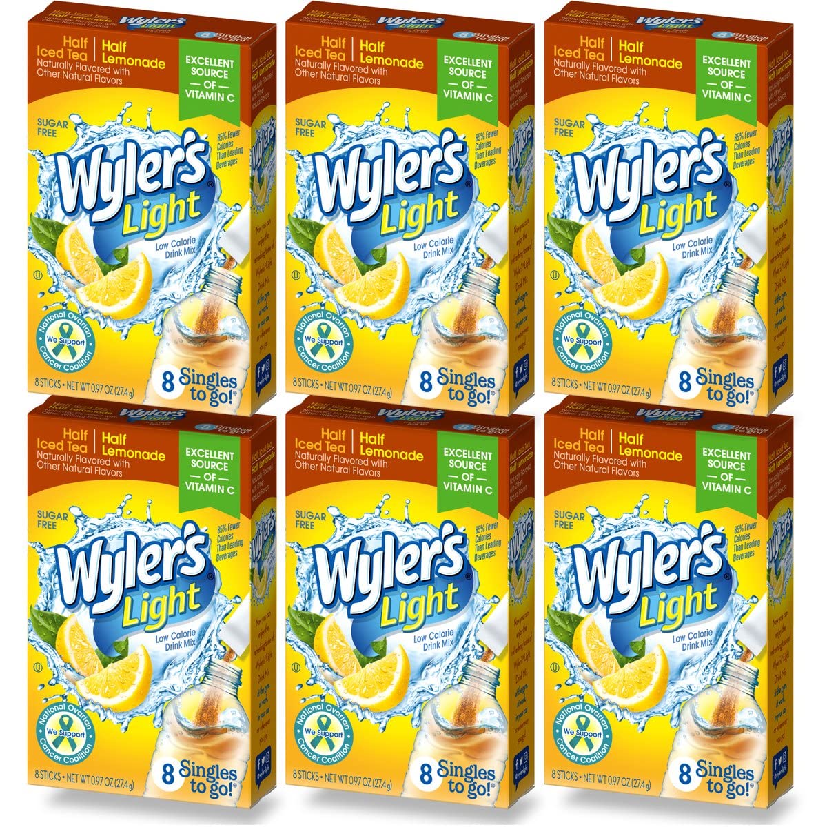 Wyler'S Light Singles To Go - Half Tea/Half Lemonade Water Drink Mix - 8 Sticks Per Box, 6 Boxes (48 Sticks Total)