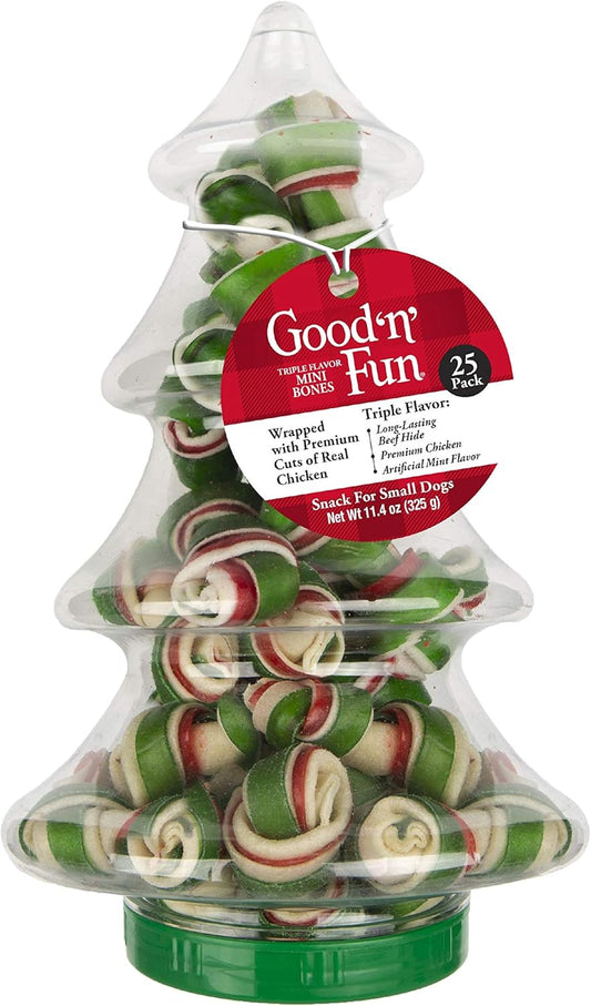 Good'N'Fun Good ’N’ Fun Triple Flavor Mini Bones Holiday, 25 Count, Holiday Snacks For Small Dogs, Pack Of 6