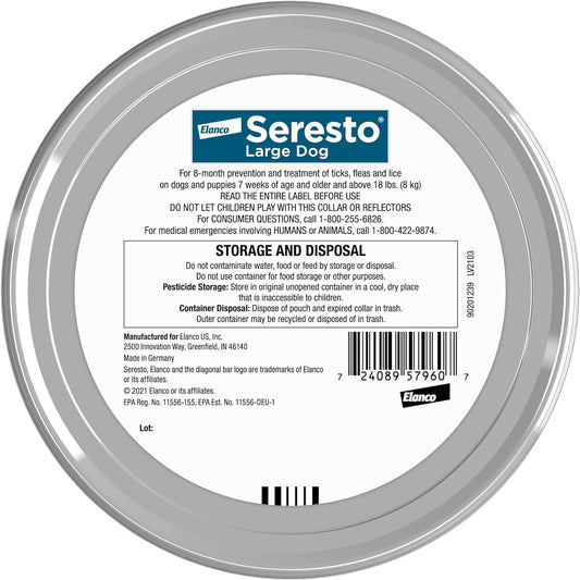 Seresto Large Dog Vet-Recommended Flea & Tick Treatment & Prevention Collar For Dogs Over 18 Lbs. | 8 Months Protection