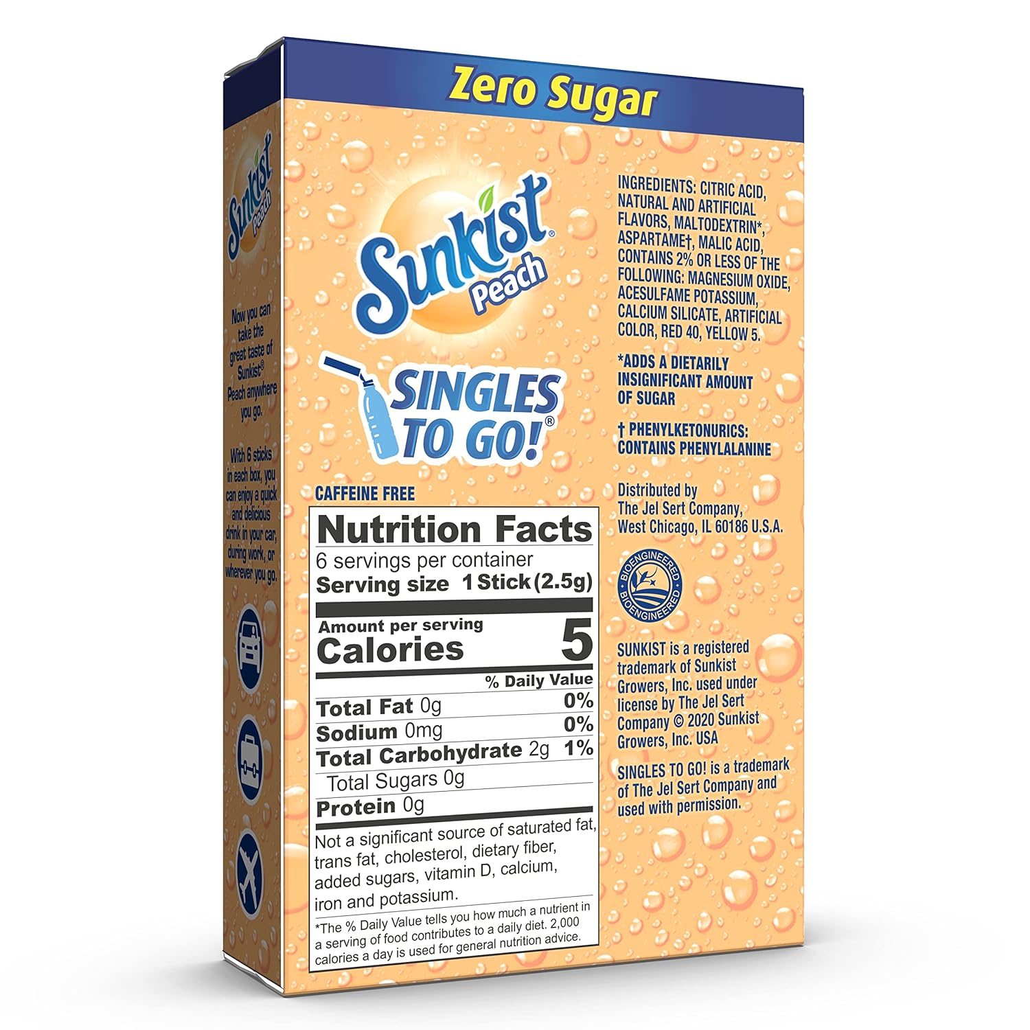 Sunkist Soda Singles To Go! Drink Mix In 12 Boxes With 6 Packets Each (Noncarbonated And Sugar Free), Peach, 72 Count