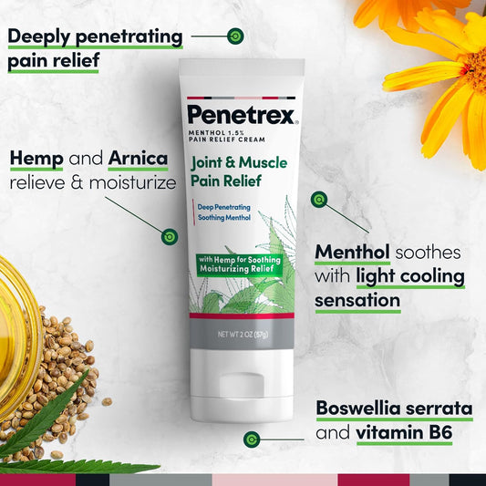 Penetrex Soothing Joint & Muscle Pain Relief Cream with Hemp ? Deep Penetrating Menthol, Arnica and Hemp for Soothing, Hydrating Relief ? Non-Greasy, Easy to Apply, Pleasant Scent? 2oz Squeezable Tube