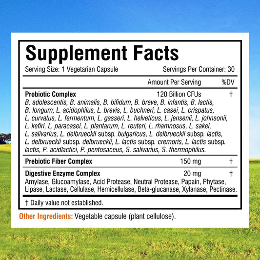 Innate Vitality Probiotics 120 Billion Cfus 34 Strains With Prebiotics & Digestive Enzymes, Digestion & Immunity Health For Women & Men, Shelf Stable, 30 Vegan Capsules