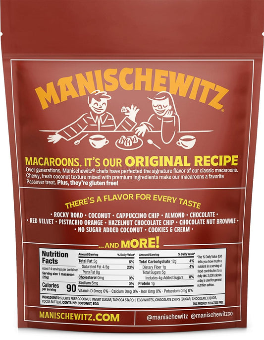 Manischewitz Macaroon Chocolate Chip Cookie, 10 oz (2 Pack) | Coconut Macaroons | Resealable Bag | Dairy Free | Gluten Free Coconut Cookie | Kosher for Passover : Grocery & Gourmet Food