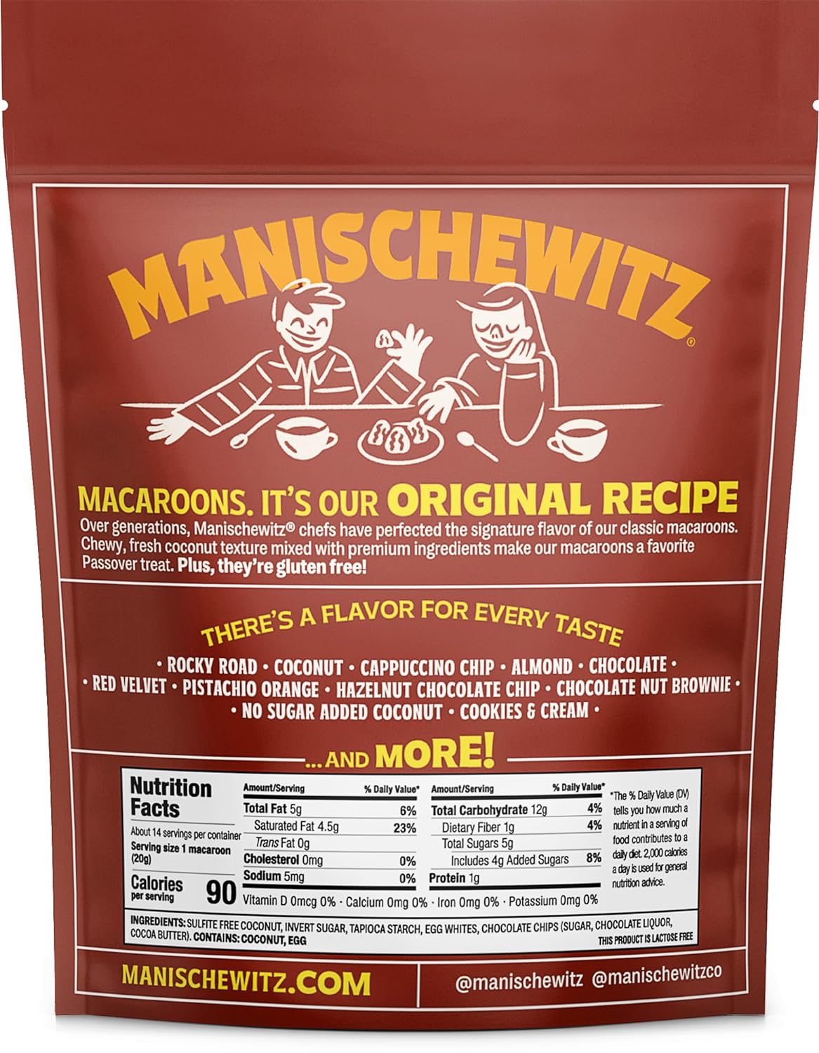Manischewitz Chocolate Chip Macaroons, 10oz Resealable Bag, Gluten Free, Kosher For Passover : Grocery & Gourmet Food