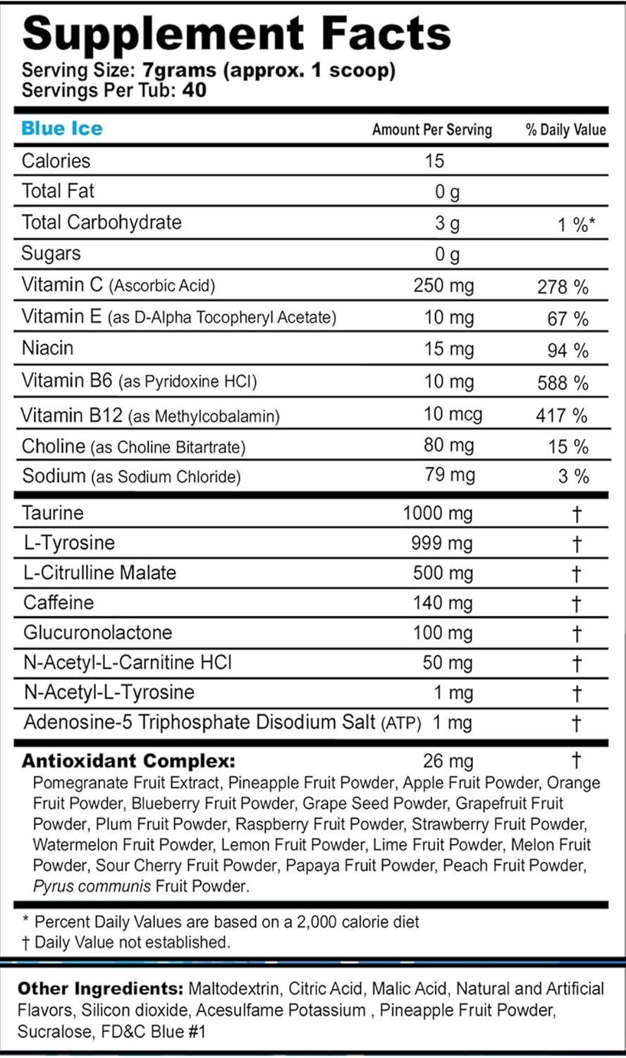 Gamma Labs G Fuel Blue Ice Energy Powder, Sugar Free, Clean Caffeine Focus Supplement, Blue Raspberry Flavor, Focus Amino, Vitamin + Antioxidants Blend - 9.8 Oz (40 Servings)