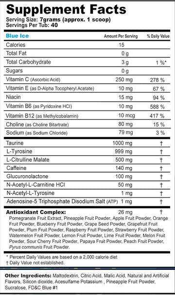 Gamma Labs G Fuel Blue Ice Energy Powder, Sugar Free, Clean Caffeine Focus Supplement, Blue Raspberry Flavor, Focus Amino, Vitamin + Antioxidants Blend - 9.8 Oz (40 Servings)