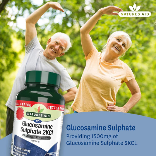 Natures Aid Glucosamine Sulphate 1500Mg 90 Tablets – High Strength, Salt-Free – Supports Joint Health, Mobility, Flexibility – Gluten-Free, Non-Gmo – Natural Food Supplement