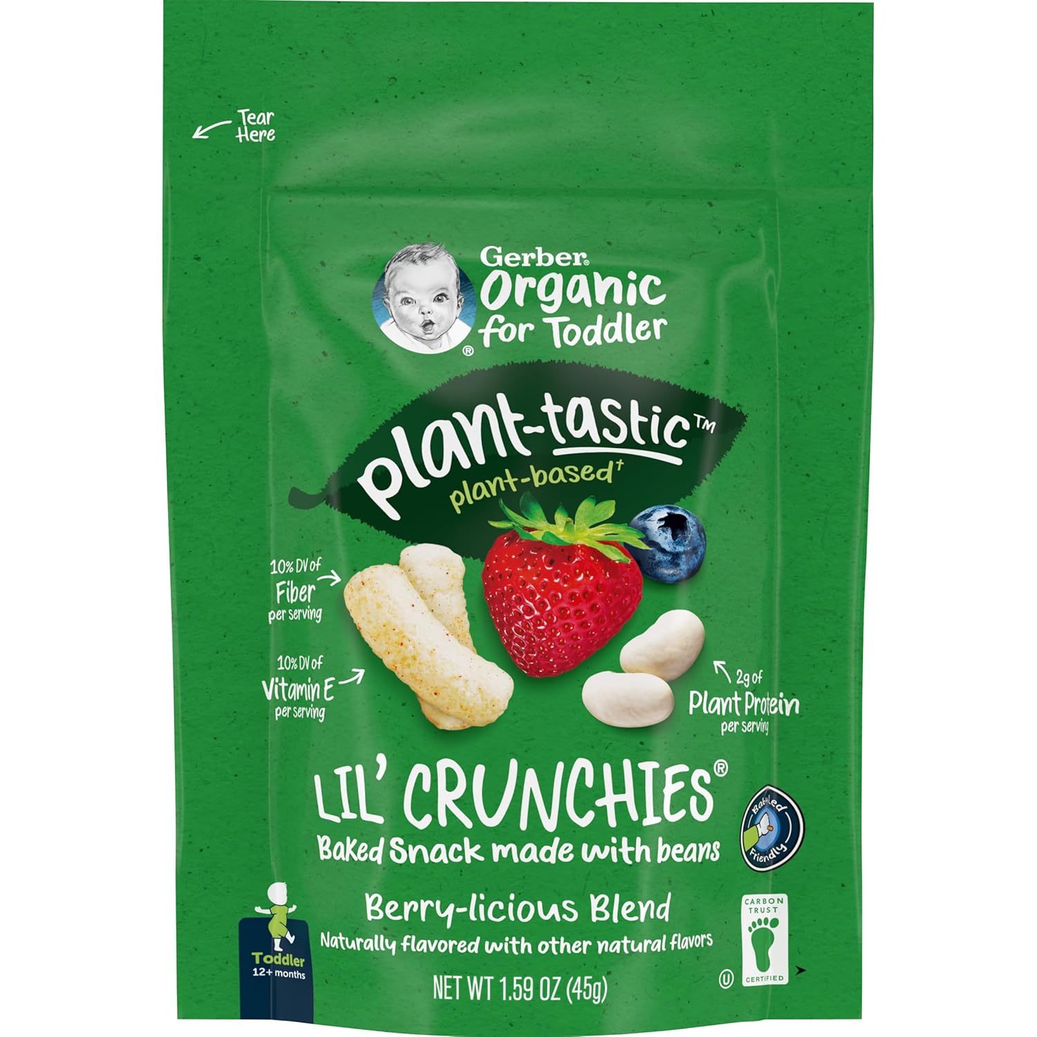 Gerber Toddler Food, Organic Lil Crunchies, Plant-Tastic, Berry-Licious Blend, Toddler Snacks, Baby Food, Baby Snacks, 1.59 Ounce (4-Pack)