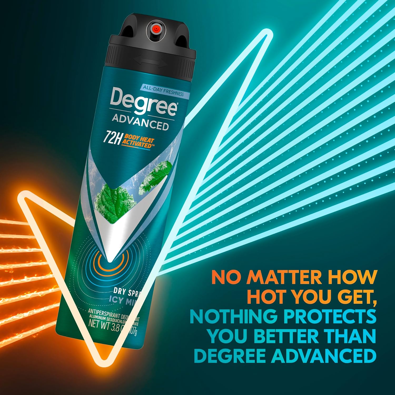 Degree Men Antiperspirant Deodorant Dry Spray Icy Mint 72-Hour Sweat and Odor Protection Deodorant For Men With Body Heat Activated Technology 3.8 oz : Beauty & Personal Care