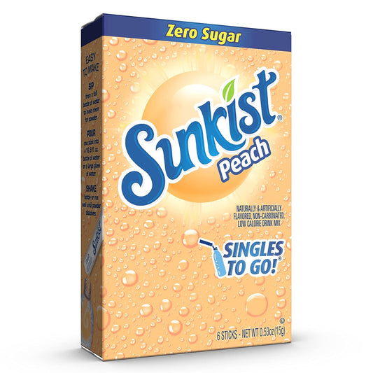 Sunkist Soda Singles To Go! Drink Mix In 12 Boxes With 6 Packets Each (Noncarbonated And Sugar Free), Peach, 72 Count