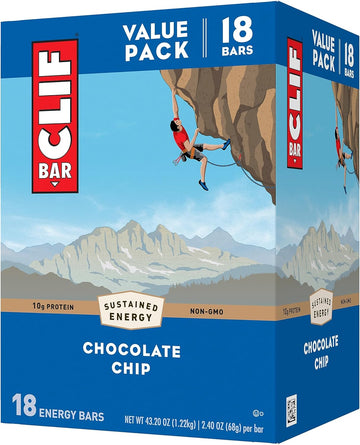 Clif Bar - Chocolate Chip - Made With Organic Oats - 10G Protein - Non-Gmo - Plant Based - Energy Bars - 2.4 Oz.18 Count (Pack Of 1)