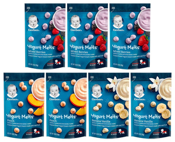 Gerber Yogurt Melts, Variety Pack, Mixed Berry + Peach + Banana Vanilla, 1oz (Pack of 7)