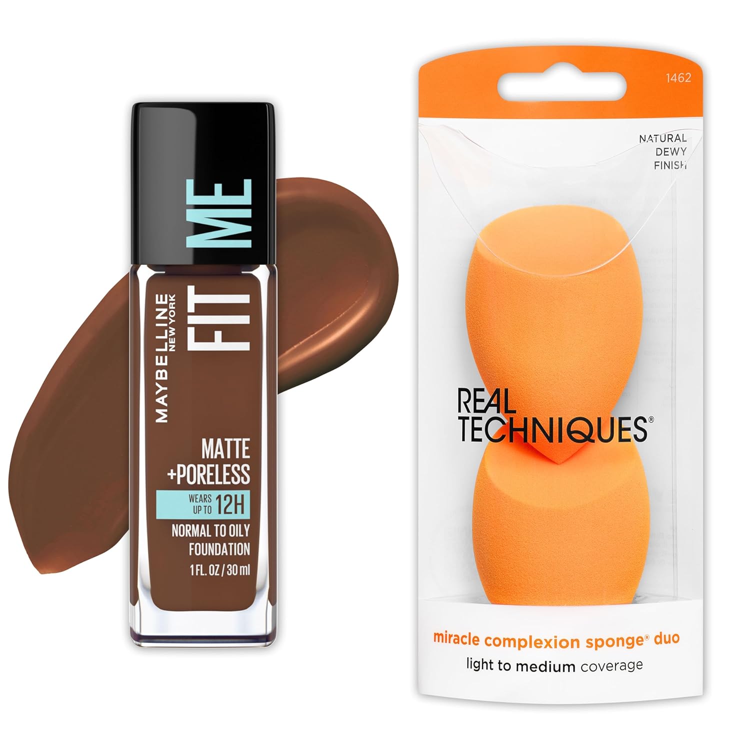 Maybelline Fit Me Matte + Poreless Liquid Foundation And Real Techniques Makeup Sponge Bundle, Includes 1 Foundation In Java And 2 Miracle Complexion Makeup Sponges