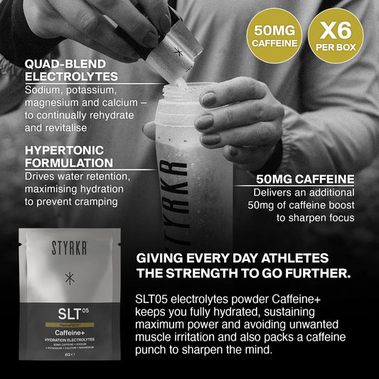 Electrolytes Sachets Caffeine By Styrkr - Pack Of 6 Electrolytes With Caffine In Powder Sachets - Approved By Endurance Atheletes - Advanced Quad-Blend Formulation - Slt05 Caffeine+ 6X Pack