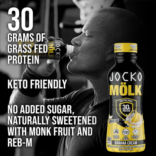Jocko Mlk Protein Shakes ? Naturally Flavored Protein Drinks, KETO Friendly, No Added Sugar, 30g Grass Fed Protein - Ready to Drink, 12 FL Oz, 12pk, Liquid (Banana Cream)