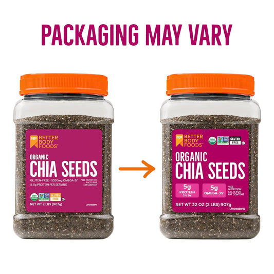 Betterbody Foods Organic Chia Seeds 2 Lbs, 32 Oz, With Omega-3, Non-Gmo, Gluten Free, Keto Diet Friendly, Vegan, Good Source Of Fiber